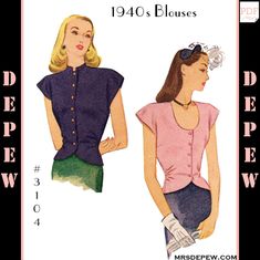 two women's blouses, one in pink and the other in purple with short sleeves