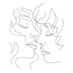 a line drawing of two people kissing each other