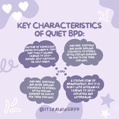 let’s talk about quiet bpd! Quiet Borderline Personality Disorder (BPD) often goes unnoticed due to its subtle symptoms, but understanding it is crucial for fostering empathy and support. Educating ourselves and others about Quiet BPD can help break the stigma, promote compassion, and provide the necessary support for those silently suffering💜 — check out the 🔗 in my bye-oh for free bpd resources! (workbooks, dbt worksheets, workbooks for loved ones with bpd, all free!) — feel free 2 ‘gard... Bpdcore Aesthetic, Silently Suffering, Quiet Border Line Personality Disorder, Break The Stigma, Self Help Skills