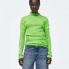 Brand New With Tags Zara Asymmetric Mock Neck Knit Sweater In Neon Green. Size Medium. Fitted With Side Reducing Details But Still Loose Enough To Tuck In. Unlined But Not Itchy. Never Worn, No Flaws. I Also Have More Zara Listed! New To Posh? Use Safein1 Promo For $10 Credit! The Lighting In My Pics Is Not Great. Color Is Like The Stock Photos! Ref 1822/128/509 Nwt Gifts For Her Gifts For Girlfriend Highlighter Layer Long Sleeve High Neck Turtleneck Modest Slouchy Streetwear Casual Rolled Neck Spring Funnel Neck Knit Sweater, Spring Knit Sweater With Funnel Neck, Zara Yellow Sweater For Spring, Spring Textured Knit Sweater With Funnel Neck, Yellow Turtleneck Top For Spring, Spring Funnel Neck Sweater, Spring Funnel Neck Sweater For Layering, Zara Yellow Winter Sweater, Zara Green Tops For Fall