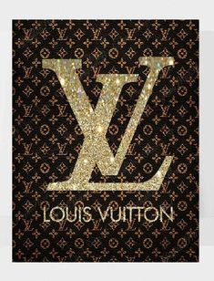 the louis vuitton logo is shown in gold glitter on black fabric with an intricate v