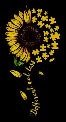 a sunflower with puzzle pieces on it