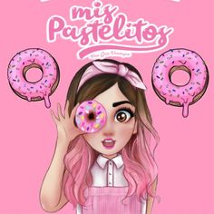 a girl with pink hair holding two donuts in front of her face and the caption reads, i'm my paggleitos