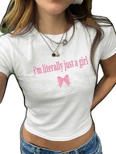 Cute Pink Cotton Shirt, Pink Cotton Tops With Letter Print, Cute Pink Tops With Letter Print, Pink Letter Print Y2k Top, Cute Pink Top With Letter Print, Cute Crew Neck Tops With Letter Print, Cute Summer Cotton T-shirt, Trendy Pink Tops With Funny Print, Trendy Pink Top With Funny Print