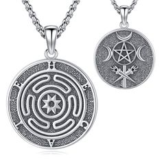 PRICES MAY VARY. Double Sided - Solid 925 Sterling Silver Hecate Pendant, This triple moon goddess necklace is a powerful representation of Hecate's divine energy. A must-have for any Hecate devotee or lover of goddess jewelry. CHAIN LENGTH：20"+2" extender = 56 cm | PENDANT WEIGHT：Approximately 6.2 Grams | PENDANT HEIGHT：1.38" = 35 mm | PENDANT WIDTH： 1" = 25.5 mm | LOBSTER-CLAW CLOSURE Adjustable chain length allows you to effortlessly pair it with any outfit. The removable pendant offers the f Symbols For Hecate, Symbol Of Hecate, How To Connect With Hecate, Hecate Sigil, Hecate Jewelry, Hekate Necklace, Goddess Lilith, Witches Knot, Wicca Necklace