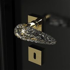 a glass door handle on a black door