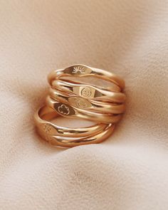 R1318 - Gold Filled - Symbol Signet Ring — Priscilla Ma Meaningful Gold Rings, Stacked Signet Rings, Timeless Ring Design, Soldering Rings, Casual Gold Rings, Stamp Rings, Customized Rings, Soldered Rings, Fantasy Earrings