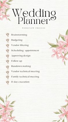 a wedding planner with pink flowers on it