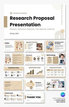 a powerpoint presentation is shown with the words research proposal written in white and gold