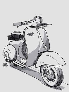 a drawing of a scooter on a gray background