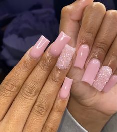 Sweet 16 Nails, Light Pink Acrylic Nails, Silver Acrylic Nails, Blush Pink Nails, Clear Acrylic Nails, Baby Pink Nails, Girly Acrylic, Acrylic Toe Nails, Light Pink Nails