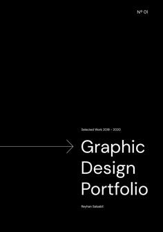 a black background with white text and an arrow pointing to the bottom that says graphic design portfolio