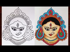 two different colored drawings of faces on paper