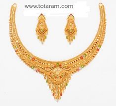 22K Gold Necklace & Drop Earrings set Gold Necklace Sets, Indian Gold Necklace Designs, Indian Gold Jewelry, 22k Gold Necklace, Gold Bridal Necklace, Gold Bangle Set, Gold Necklace Indian, Gold Mangalsutra Designs, Gold Chain Design