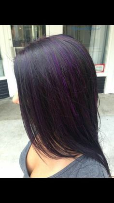 Black Hair Purple Highlights, Ombre Hair Purple, Hair Purple Highlights, Purple Hair Color Ombre, Purple Hair Highlights, Long Hair Highlights, Purple Ombre Hair, Dark Purple Hair, Purple Highlights