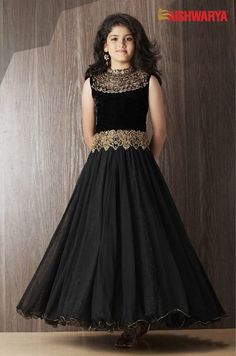 Black GOWN will always stay in vogue. Enjoy simplicity in a new style with ‪#‎Aishwarya‬'s lovely collection for 3-15 yrs old girls. Buy Designer Indian GOWN online: http://www.aishwaryadesignstudio.com/kids%20wear/19514-designer-black-party-gown.aspx Black Frock Dress, Black Party Gown, Basket Christmas, Kids Frocks, Long Frocks