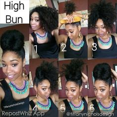 Big naturally curly hair bun hairstyle tutorial pictorial Knotted Bun Tutorial, High Buns, Bun Tutorials, Top Knot Bun, Pelo Afro, Hairstyles Tutorials, Bun Hairstyle