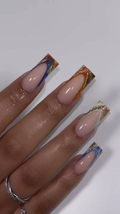 Unique Square Acrylic Nails, Nail Designs French Tip Unique, Unique Acrylic Nails Short, Caribbean Nails Designs, Nails Design Trends, Gemini Nails, Drip Nails