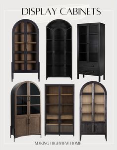 the display cabinets are made from wood and have glass doors