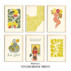 six framed prints with different designs on them