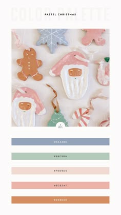 a page from the color scheme for christmas decorations, including gingers and snowmen