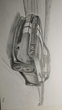 a pencil drawing of two cars on the road