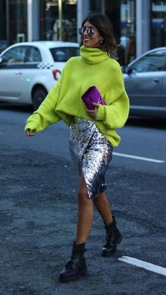 Silver Skirt, Moda Chic, Trendy Fall Outfits, Street Look, Looks Chic, Trendy Fall, Fashion Mistakes, Colourful Outfits