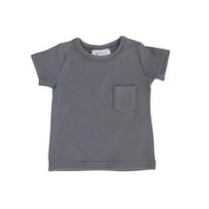 This darling Mebie Baby cotton pocket tee is made out of soft cotton spandex. They match the shorts in the same color and are a great summer basic. Color: Slate Runs true to size Fabric: Cotton spandex Care: Wash in cold water, tumble dry low. Boy Fashion, Cotton Tee