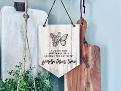 Growth Takes Time" Engraved Maple Wood Sign - Inspirational Wall Decor - Butterfly and Floral Design - Motivational Gift for Home or Office