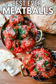 meatballs with parmesan cheese and bread on the side