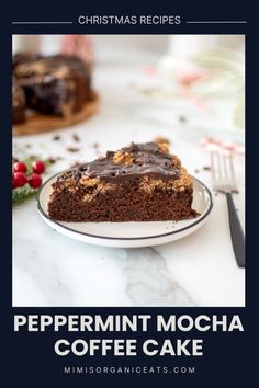 a piece of peppermint mocha coffee cake on a plate