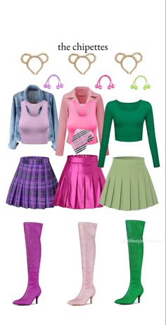 four different types of skirts and boots with text that reads, the chiptees