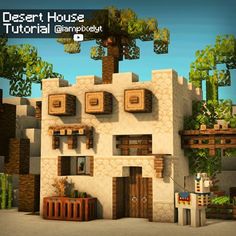 the desert house is made up of several different materials, including plants and trees in front of it