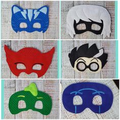 four masks with different colors and designs on them