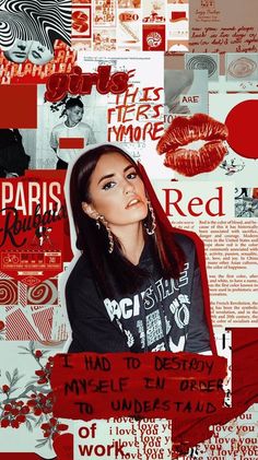 a collage of red and white images with words on them that say paris, i had to destroy my self in order to work