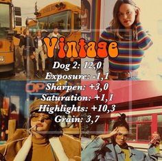 a collage of photos with the words vintage on them and people standing in front of buses