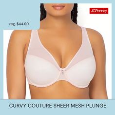 Feel pretty and confident in this women�s push-up t-shirt bra from Curvy Couture. Made from a sheer stretch-mesh fabric, it provides medium support and features a comfortable underwire, adjustable shoulder straps, and hook-and-eye back closures.Bra Type: T-Shirt, Push Up, UnderwireFeatures: Stretch Fabric, Adjustable StrapsClosure Type: Hook & Eye, Back ClosureSupport: Medium SupportFiber Content: 88% Nylon, 12% SpandexFabric Description: WovenCare: Hand Wash, Line DryMaterial: NylonCountry of … Stretch Mesh Fabric, Mesh Overlay, Cup Bra, Feel Pretty, T Shirt Bra, Hook Eye, Full Figured, New T, Push Up Bra