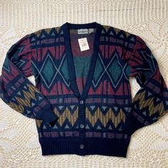 Vintage Nwt 1980s Apparatus Grandpa Cardigan Tagged Youth L 16-18 But Fits Fine At Adult Small To Petite Medium Imo, As Shown In My Try On As A Modern Medium. Measures 24.5” Sth 20” Ptp 21” Sleeves. Vintage Multicolor Cardigan For Fall, Grandpa Sweater Outfit, Soul Fashion, Sweaters Vintage, Grandpa Cardigan, Grandpa Core, Grandpa Sweater, Neo Soul, Wool Sweaters