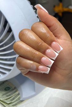 pink white french tip nails square short fall nails 2023 Tapered French Tip Nails, French Tip Nails Pink, White French Tip Nails, Square Nail Tips, White Tip Nails, French Tip Press On Nails, Square Nail, White French Tip, White Acrylic Nails