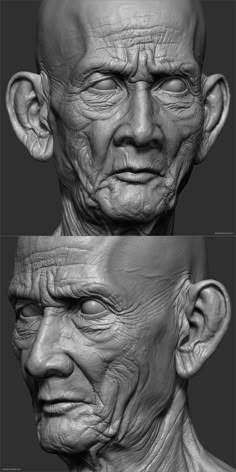 two different views of an old man's face