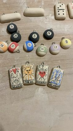 several different types of dice and numbers on a table