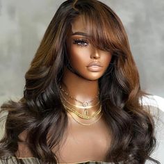 Brown Mix Black Loose Wave 5x5 Closure C Part Glueless Wig with Bangs - LUVMEHAIR Loose Wave Wigs – Luvme Hair 5x5 Closure Wig, Loose Waves Hair, Colored Wigs, Hair Color Highlights, Wig With Bangs, Body Wave Wig, Lace Closure Wig, Closure Wig, Long Wigs