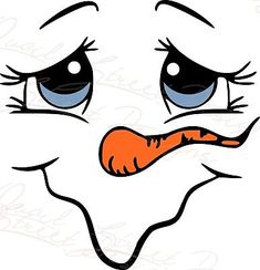 an angry face with blue eyes and a carrot in its mouth, drawn by hand