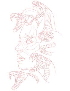 a drawing of a woman with snakes on her head