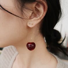 Ear Bar, Travel Inspired Jewelry, Cherry Drop Earrings, Jewellery Photography, Cherry Earrings, Cherry Fruit, Fruit Earrings, Statement Drop Earrings, Cherry Bomb