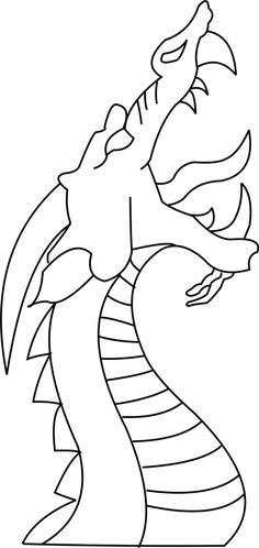 a cartoon dragon with its mouth open and tongue out, it is outlined in black and white