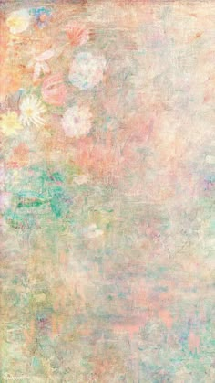 an abstract painting with pastel colors and lots of flowers on the bottom right corner