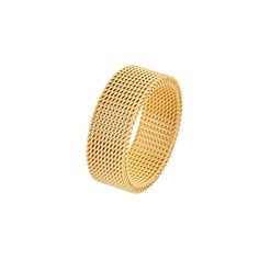 Stately Steel Goldtone Stainless Steel Mesh Ring Tasteful texture makes this wide, mesh-inspired stack ring an elegantly bold choice.       Approx. 5/16"L x 13/16"W x 1/16"H      Stainless steel, goldtone      Made in China Luxury Gold Metal Ring, Ceremonial Gold Metal Ring Jewelry, Luxury Gold-tone Metal Jewelry, Luxury Gold-tone Metal Ring, Gold-tone Stainless Steel Bracelet, Stainless Steel Mesh, Steel Mesh, Steel Jewelry, Stainless Steel Jewelry