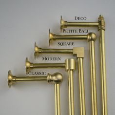 brass door handles and knobs labeled with names