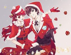 two anime characters dressed in red and white